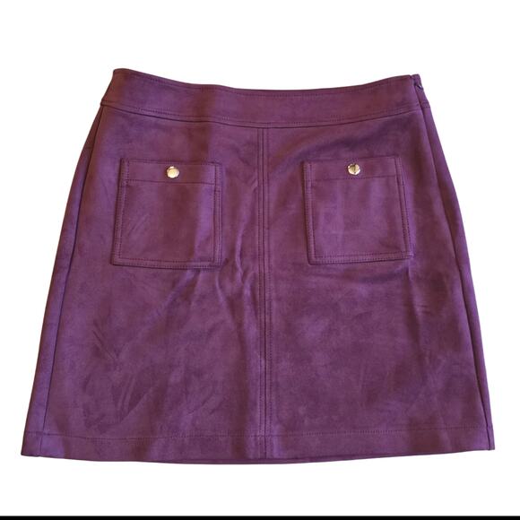 Microfiber Skirt LOFT Size 8 Stretch Faux Suede Burgundy Wine Solid Pockets - Picture 1 of 5